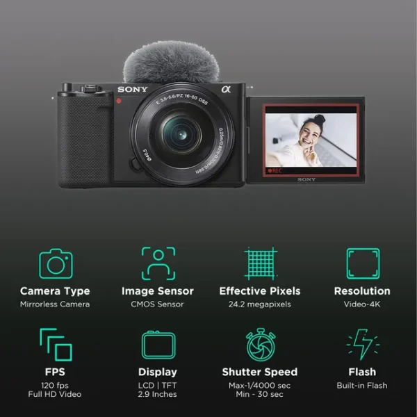 Sony Alpha ZV-E10L Interchangeable Lens Vlog Digital Camera, Large APS-C type 24.2-Megapixel Exmor CMOS Sensor With 16-50 mm - Image 3